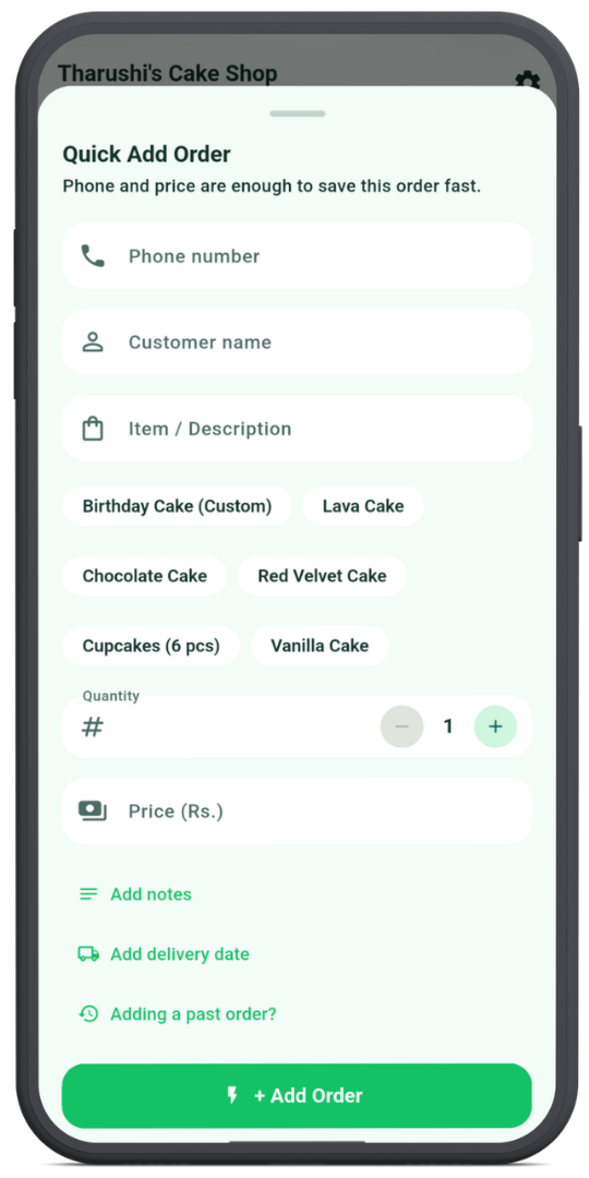 Add an order screen inside the Orderly Android app